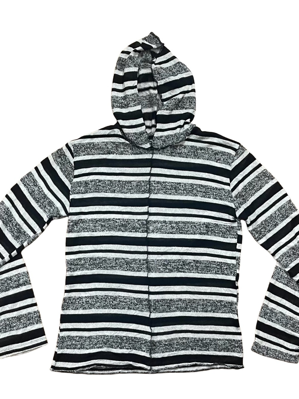 Minimalist Lightweight Hoodie Horizontal Black and White Striped